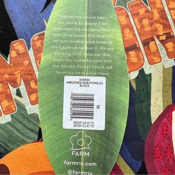 Farm Rio Amazonia Black Long Balloon Sleeves Sweat Dress Women’s Size Medium - Picture 9 of 11